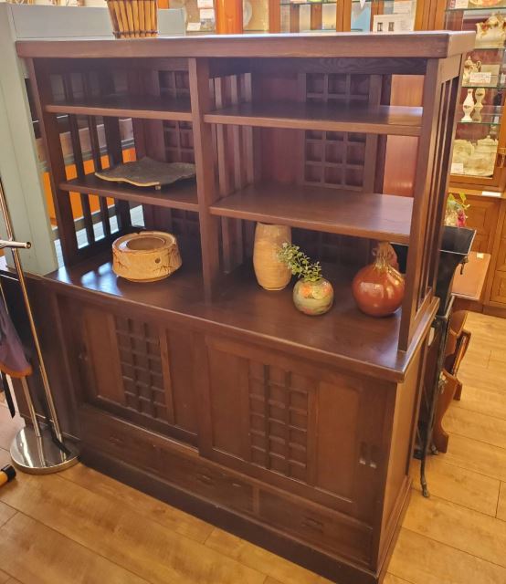 螺鈿細工 茶箪笥 昭和レトロ シェルフ 茶棚 貝 手作り まどお 古道具