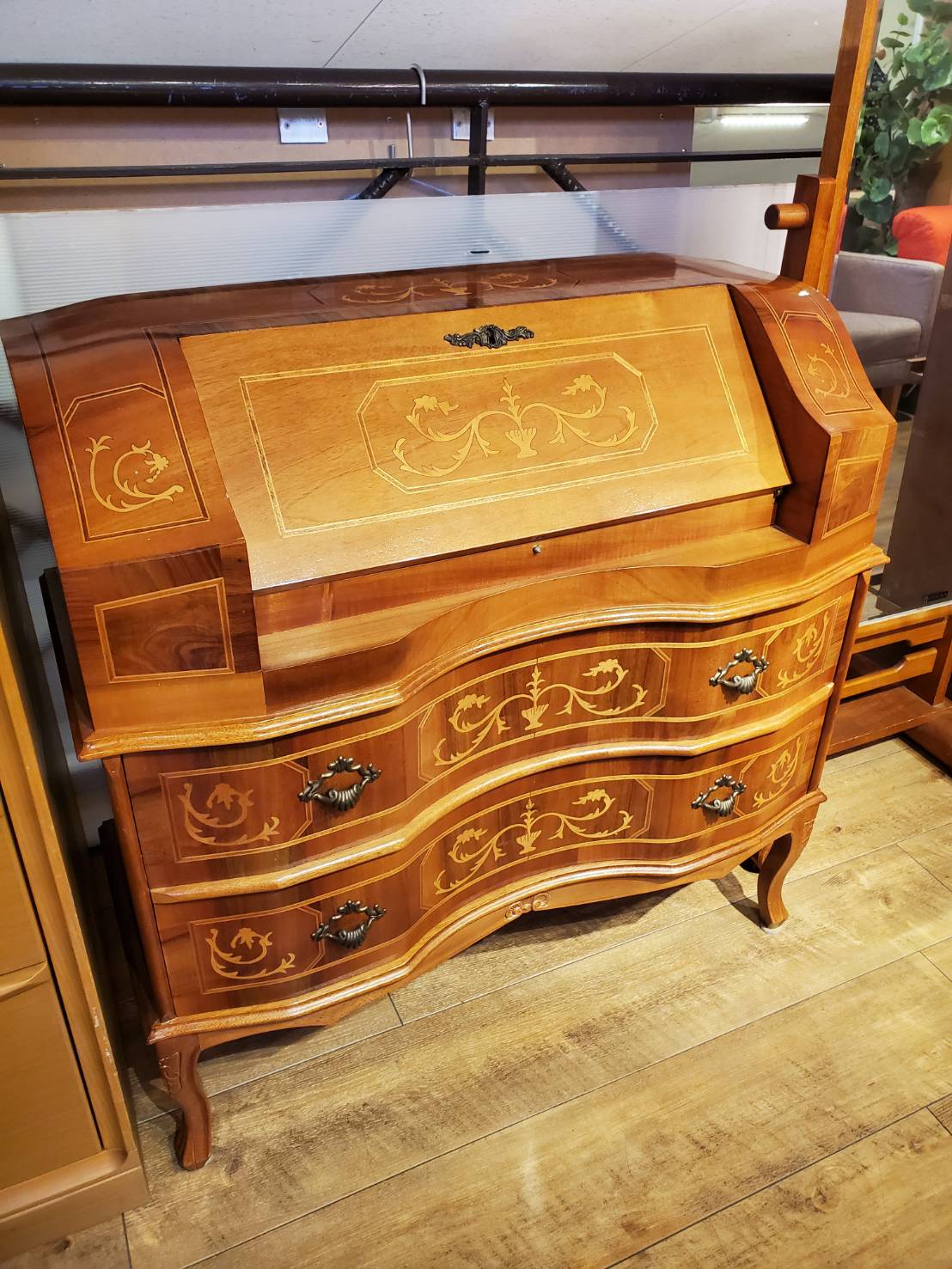 イタリアビンテージ ライティングビューロー デスク チェスト 象嵌装飾  