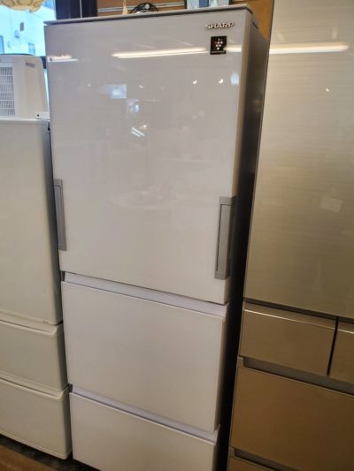 SHARP　シャープ　356L　3ドア　冷蔵庫　2018年製　プラズマクラスター　ガラスドア　どっちもドア　ピュアホワイト　美品