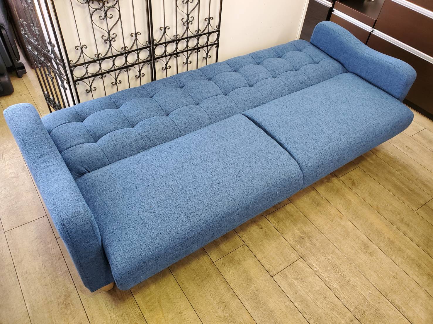 ☆新品 未使用品 展示品 ソファベッド 収納付 ブルー ファブリック 3 