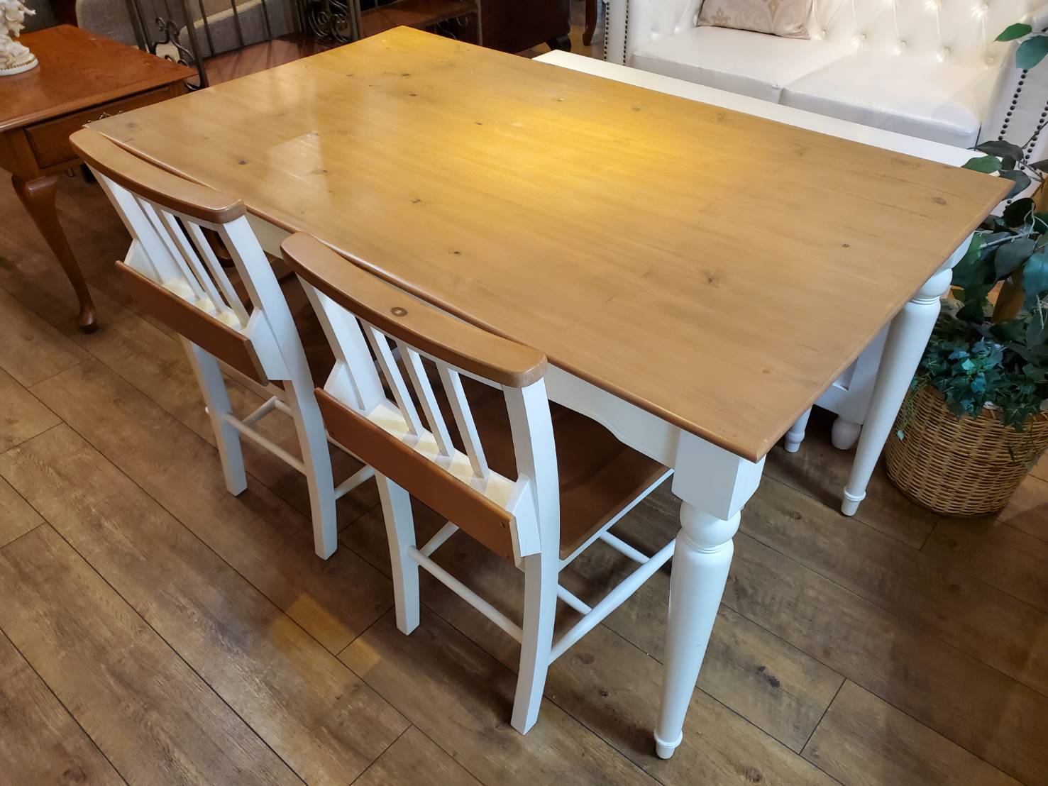 ☆カントリー調 ベンチダイニング4点セット ツートンカラー 北欧  