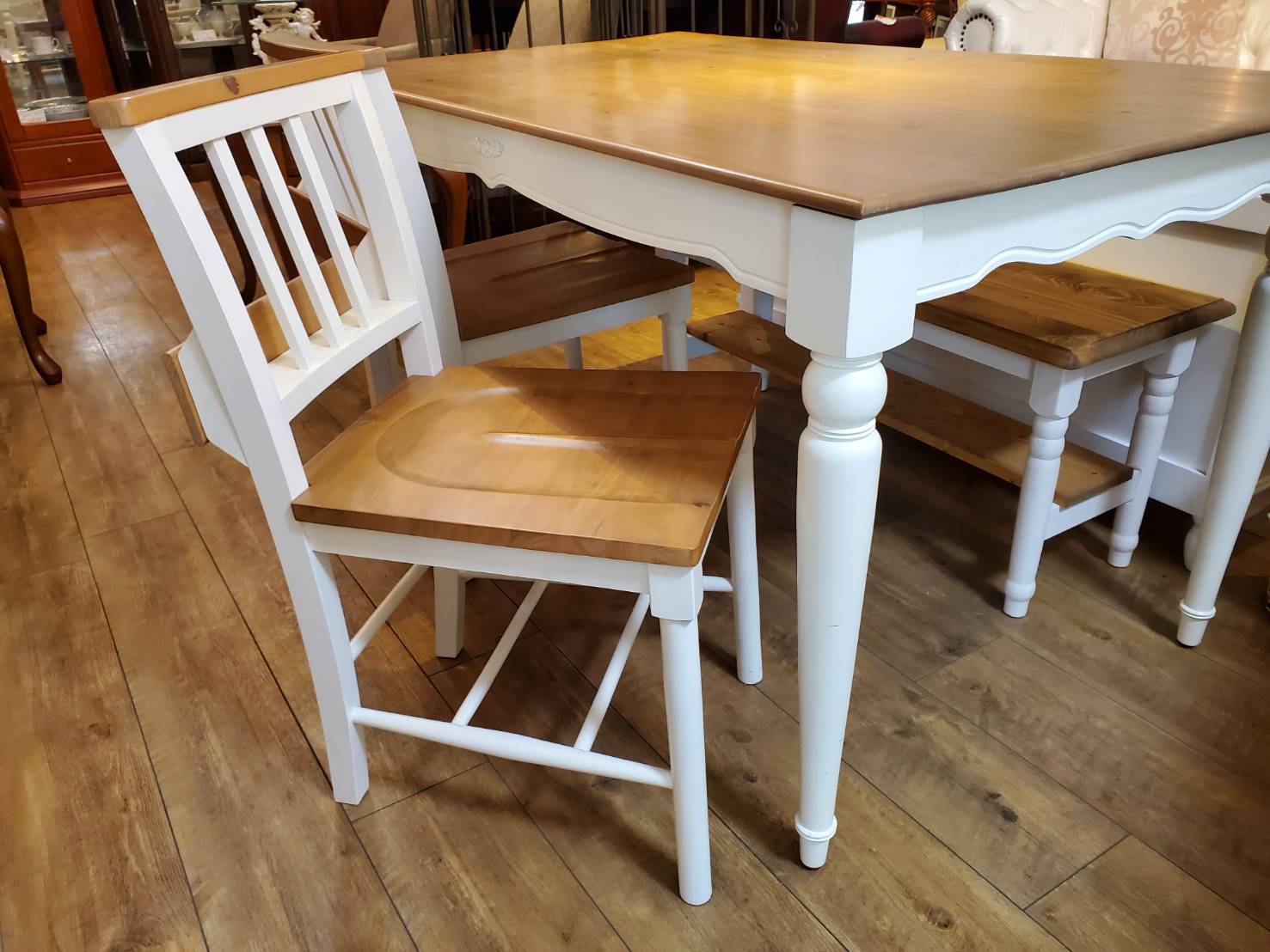 ☆カントリー調 ベンチダイニング4点セット ツートンカラー 北欧  