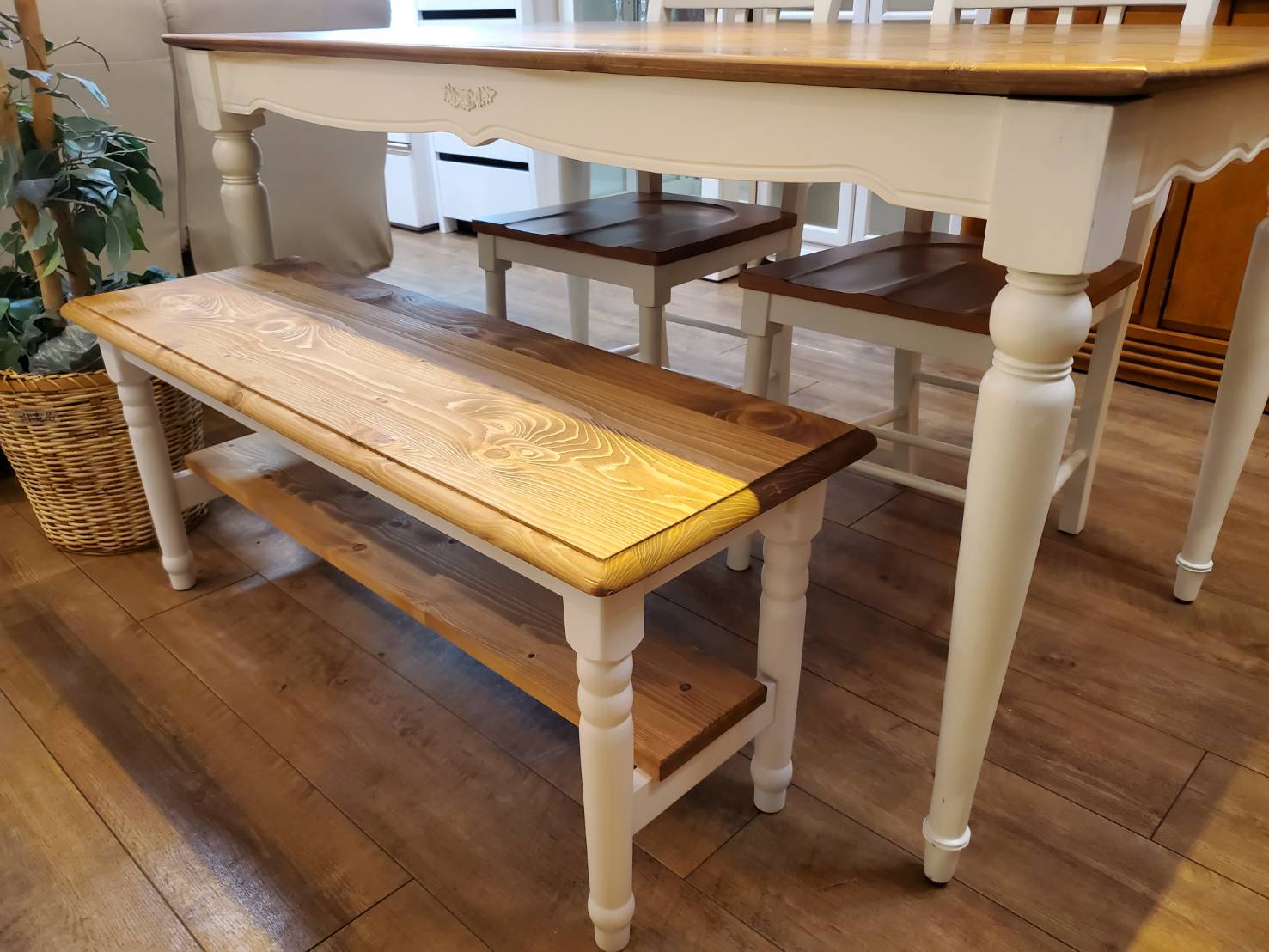 ☆カントリー調 ベンチダイニング4点セット ツートンカラー 北欧  