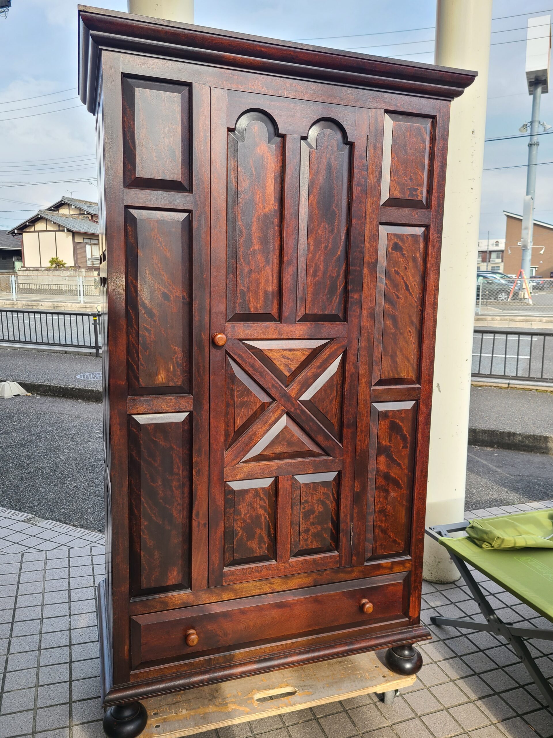 松本民芸家具 シングルワードローブ 無垢材使用 洋服タンス 買取しま