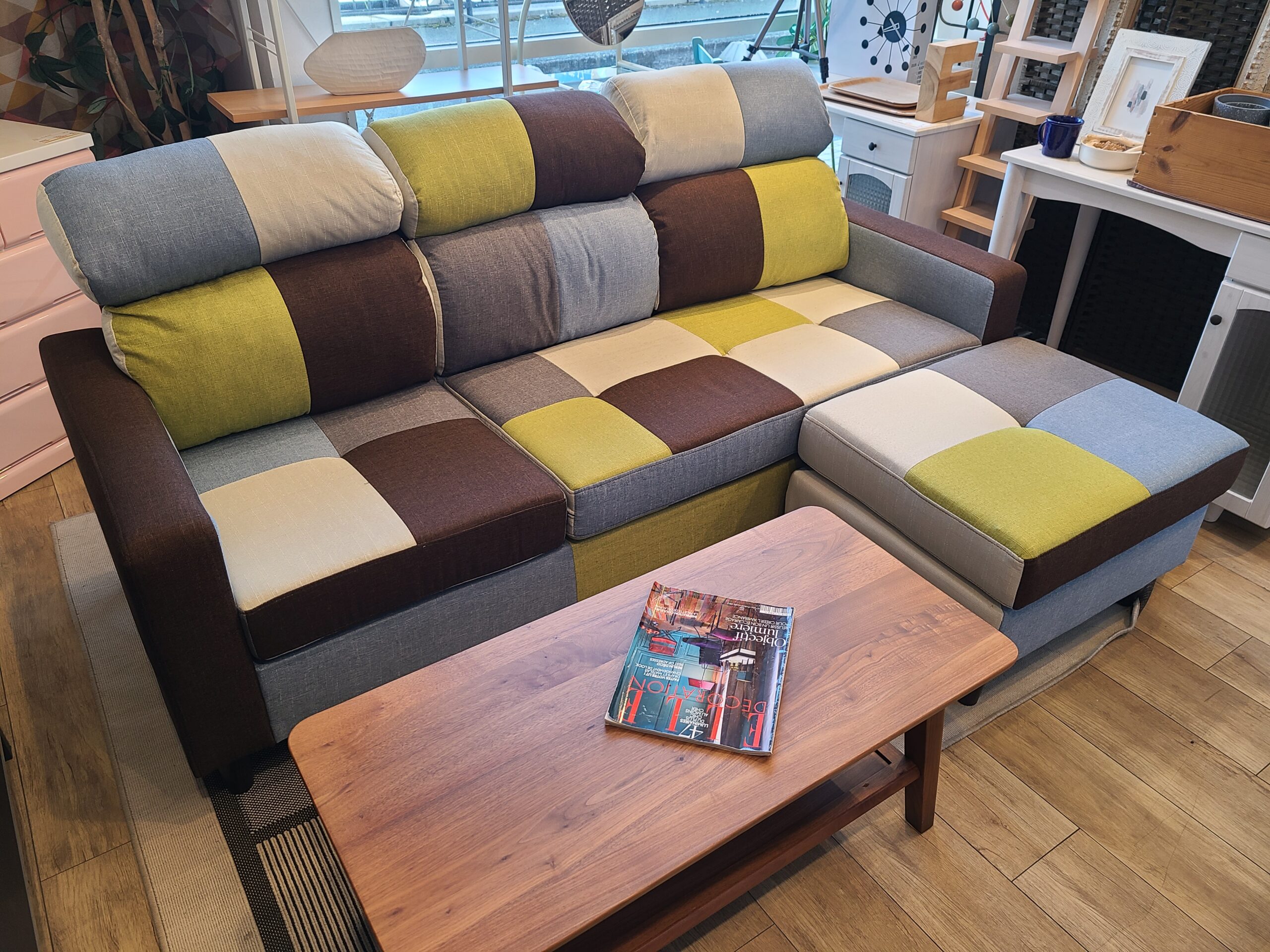 北欧モダン  パッチワークデザインソファ オットマン付き 北欧モダン パッチワークデザインソファ オットマン付き