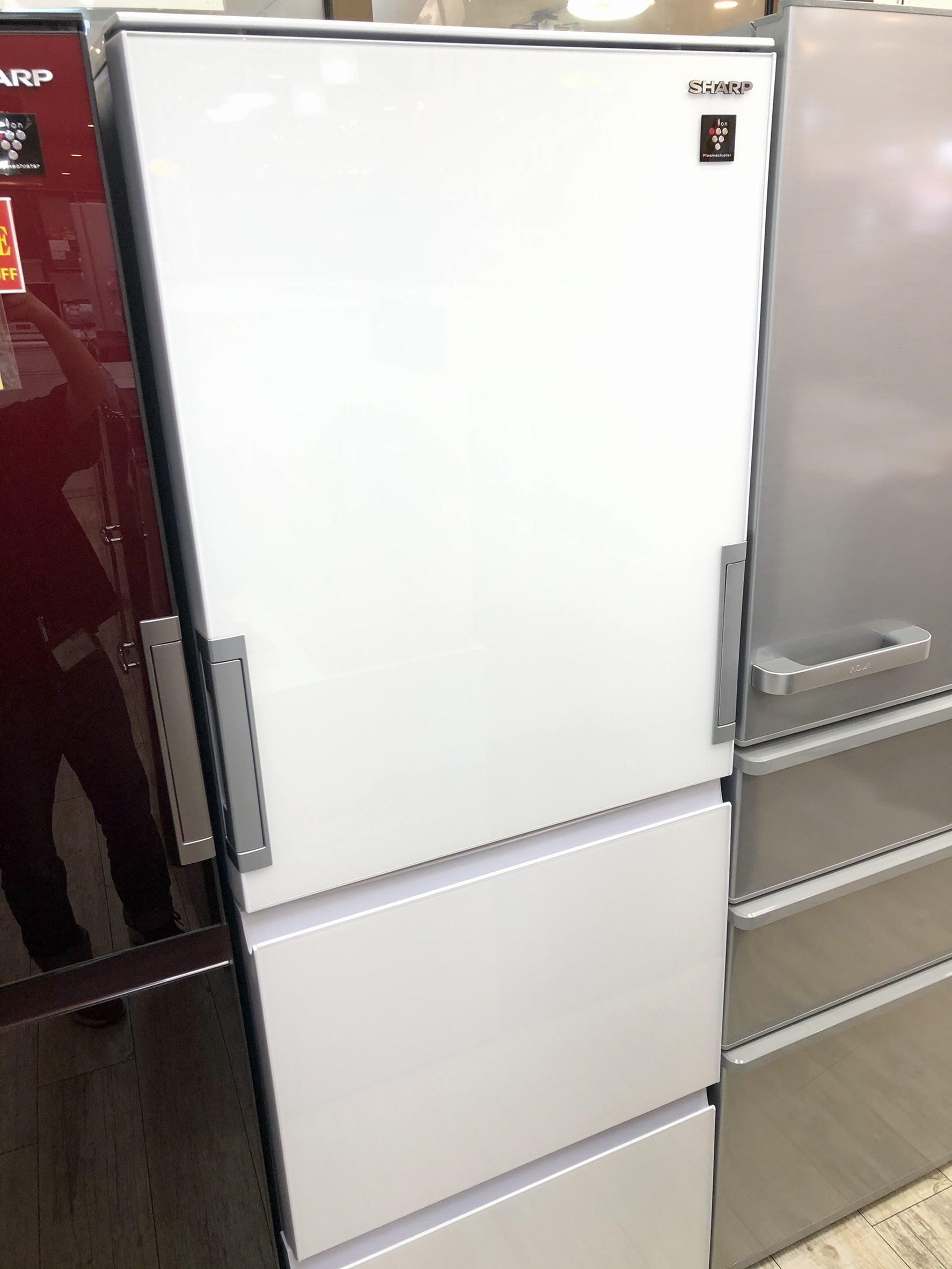 SHARP 2020年製 350L 3ドア冷凍冷蔵庫 ガラストップ どっちもドア SJ 