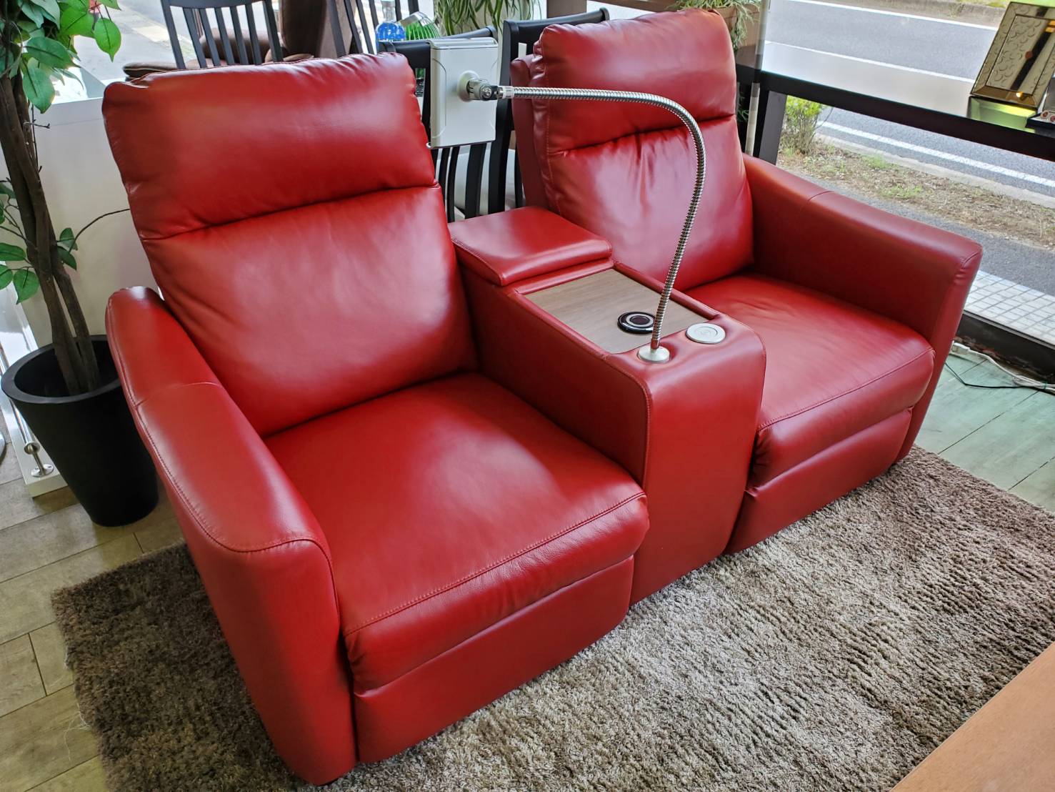 ☆電動本革リクライニングソファ 2シーター レッドカラー ユニット  