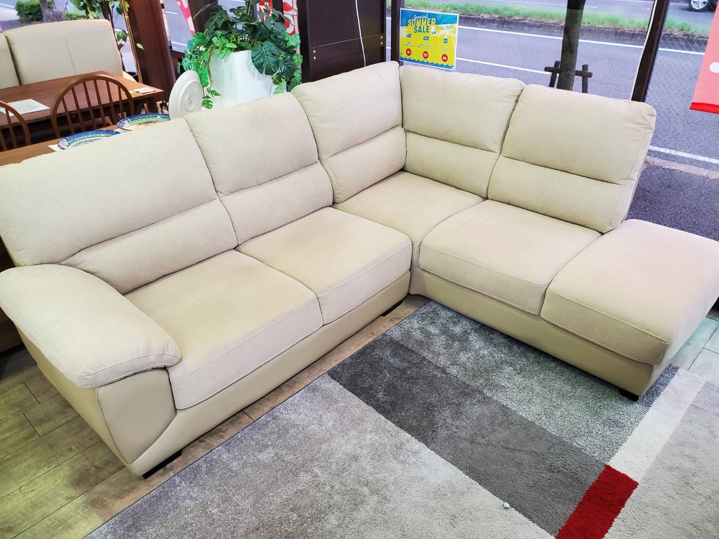 ☆カウチソファ ベージュカラー 左カウチ ファブリック 合皮  