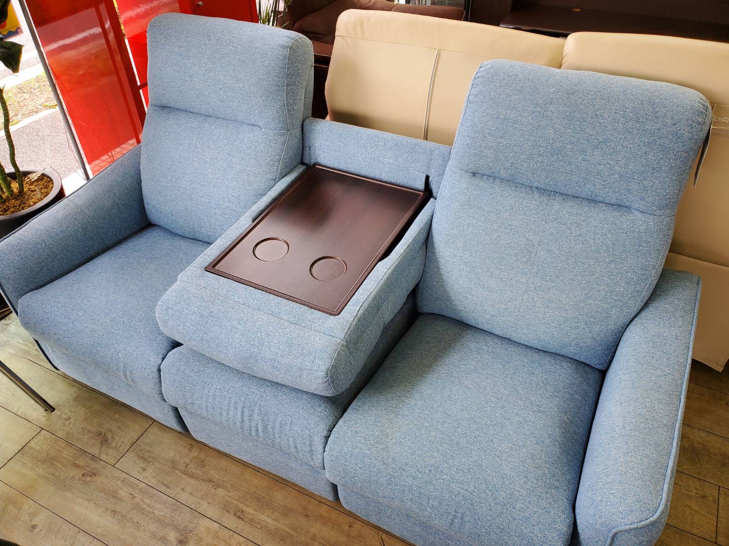 ☆短期使用 電動リクライニングソファ 美品 OKIN ブルー カジュアル  