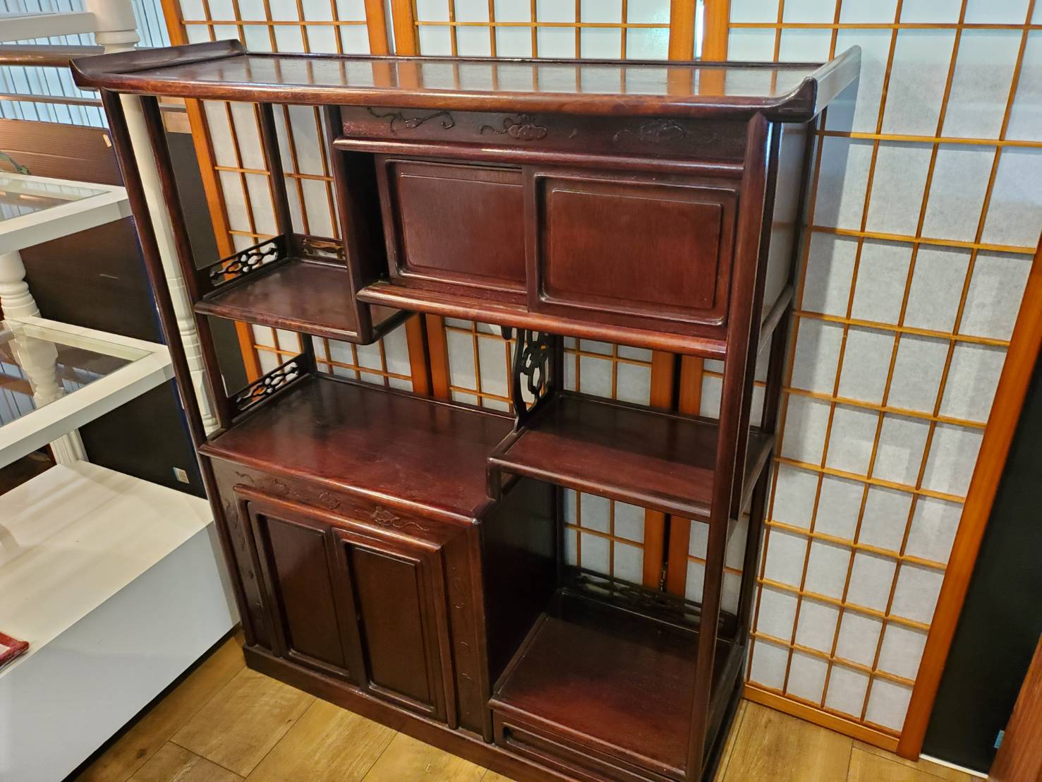 T833☆違い棚 茶箪笥 飾り棚 アンティーク 昭和レトロ 唐木 紫檀 総  