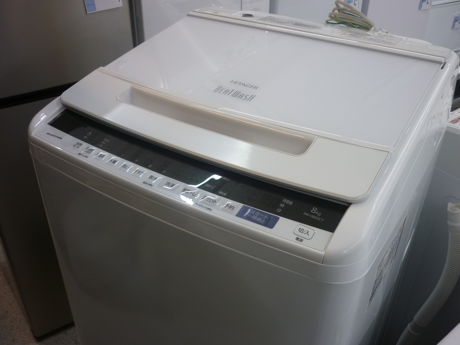 HITACHI  全自動洗濯機 8㎏ BEAT WASH BW-V80E7 2019年製 小さい凹みあり 動作確認済み【こちらは店舗です。浜村鹿野温泉ICから3分 買取本舗 宮本リサイクル 営業時間9～19時 定休日水曜のみ←連絡できませんm(_ _)m】 HITACHI 全自動洗濯機 8㎏ BEAT WASH BW-V80E7 2019年製 小さい凹み