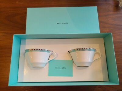 TIFFANY＆Co. / ティファニー　プラチナブルーバンド カップ＆ソーサー　ペアセット　ボーンチャイナ