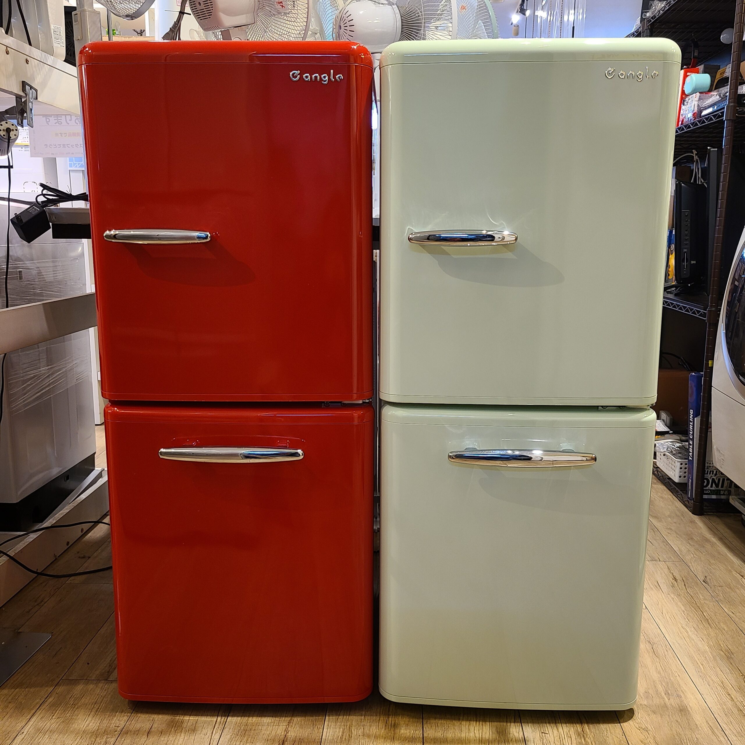 ♪美品 レトロデザイン e angel エディオン 2ドア冷凍冷蔵庫 ANG-RE151-A1 2018年製♪ | www