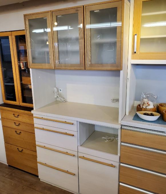 河口家具製作所　食器棚　キッチンボード　レンジボード　天然木　北欧　ナチュラル ☆河口家具製作所 レンジボード キッチン収納 ホワイトオーク マット