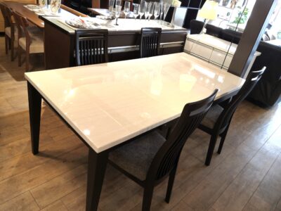 ダイニングテーブル 伸縮式 拡張テーブル 大人数対応 UV塗装 ハイグロス塗装 ダイニング5点セット