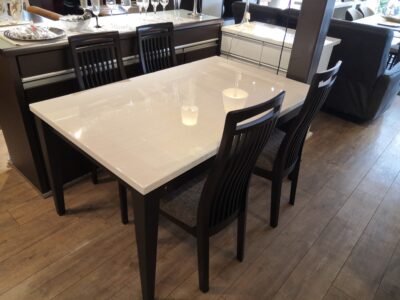 ダイニングテーブル 伸縮式 拡張テーブル 大人数対応 UV塗装 ハイグロス塗装 ダイニング5点セット 4