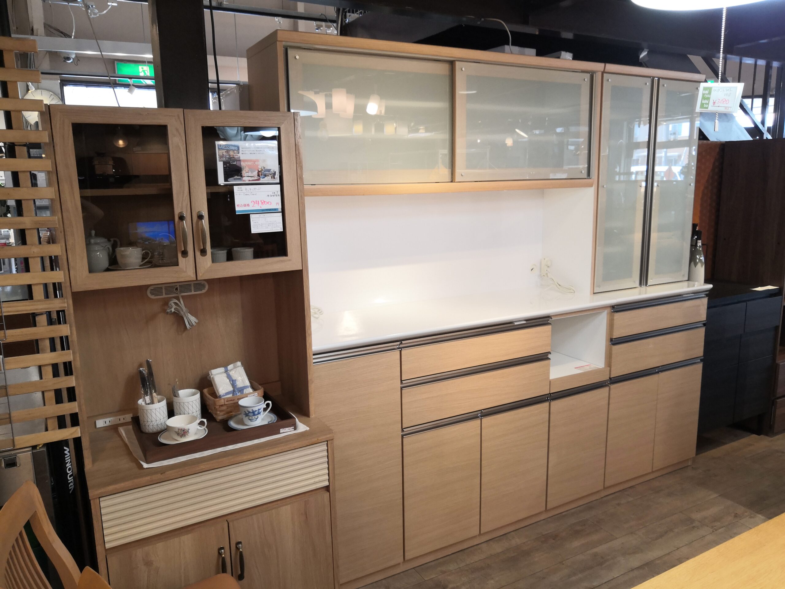 古賀家具  食器棚　キッチン収納　  キッチンボード 古賀家具 食器棚 おしゃれ 収納 オープンボード キッチンボード 白 黒