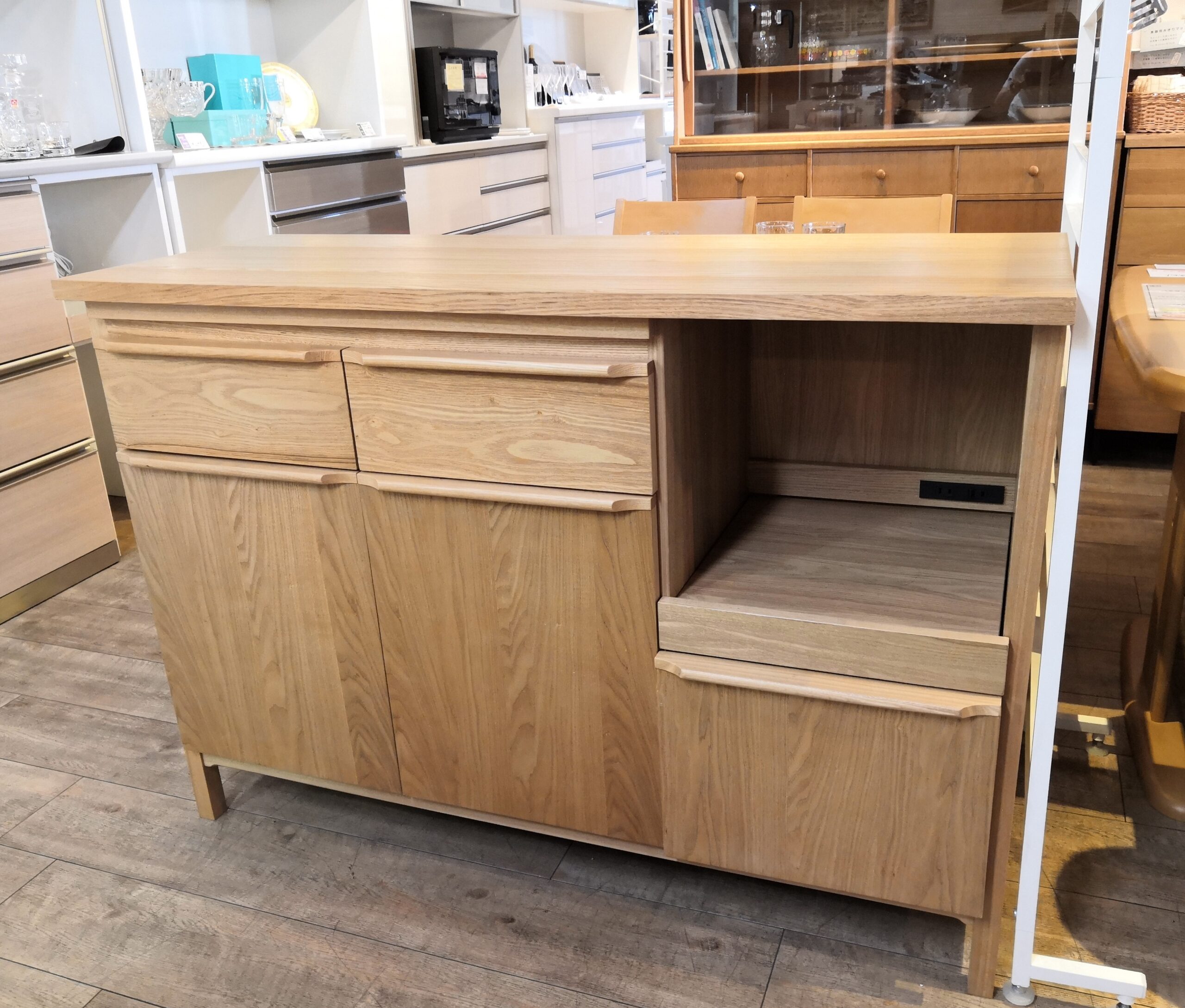 中古品】unico CLARUS クラルス アッシュ材 幅120㎝ キッチン収納 作業