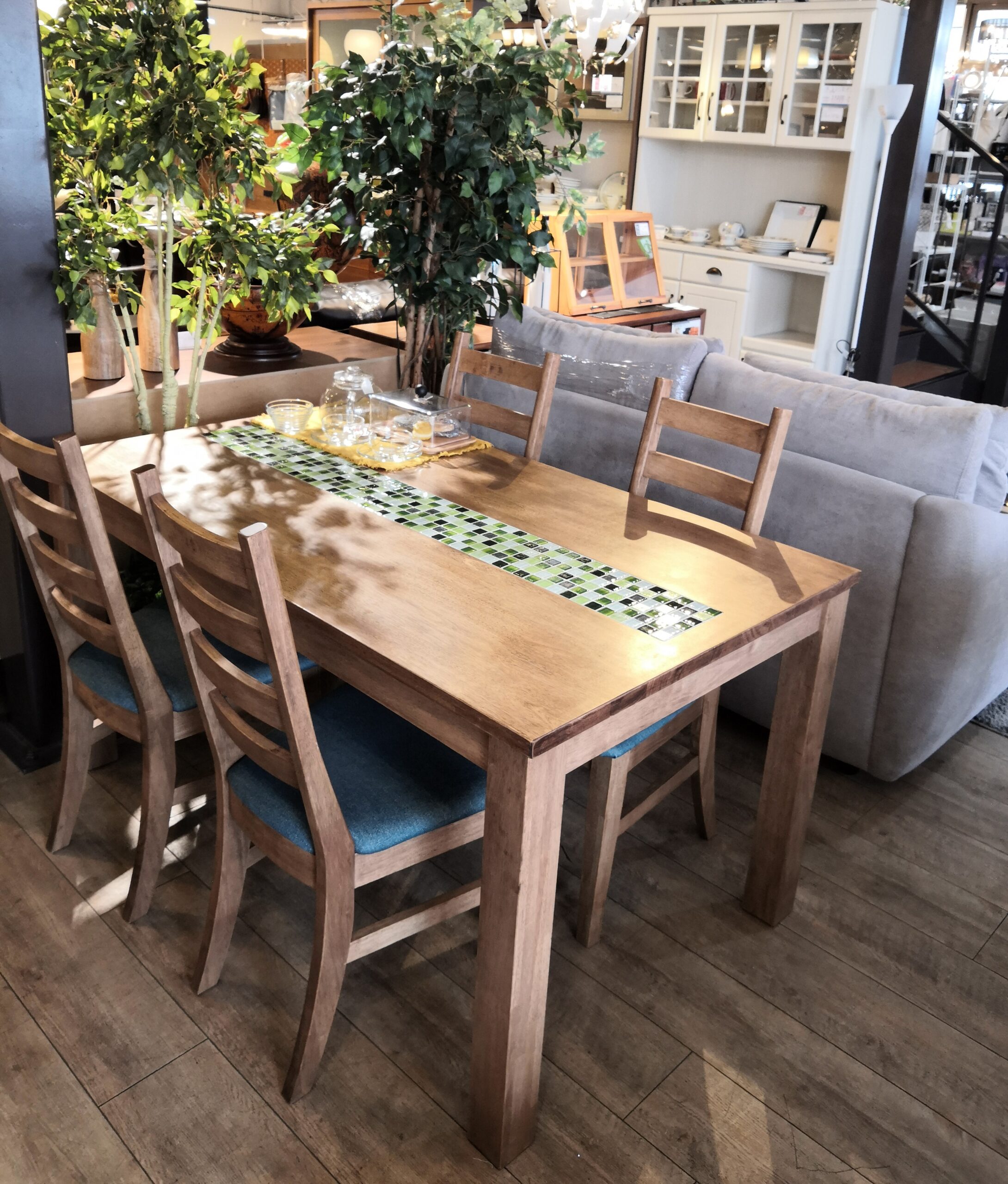 中古品】大川家具 タイルデザイン グリーン 天然木 TESTA テスタ 北欧