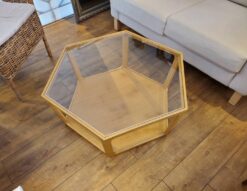 CHERRY　チェリー　桜屋工業　リビングテーブル　センターテーブル　ローテーブル　コーヒーテーブル　ガラステーブル　六角形　ナチュラル　北欧　アンティーク調　レッドオーク　突板　オーク材　天然木　HOMEDAY　店舗什器　リサイクルショップ　再良市場　天白　名東　昭和　千種　瑞穂　緑　日進　豊明　東郷　おススメ　オススメ お洒落　オシャレ　中古