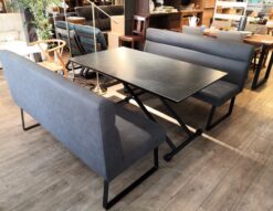 松田家具 ゼファー ZEPHYR W140 セラミック天板 昇降テーブル リフティングテーブル ベンチ ダイニング3点セット
