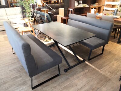松田家具 ゼファー ZEPHYR W140 セラミック天板 昇降テーブル リフティングテーブル ベンチ ダイニング3点セット 1