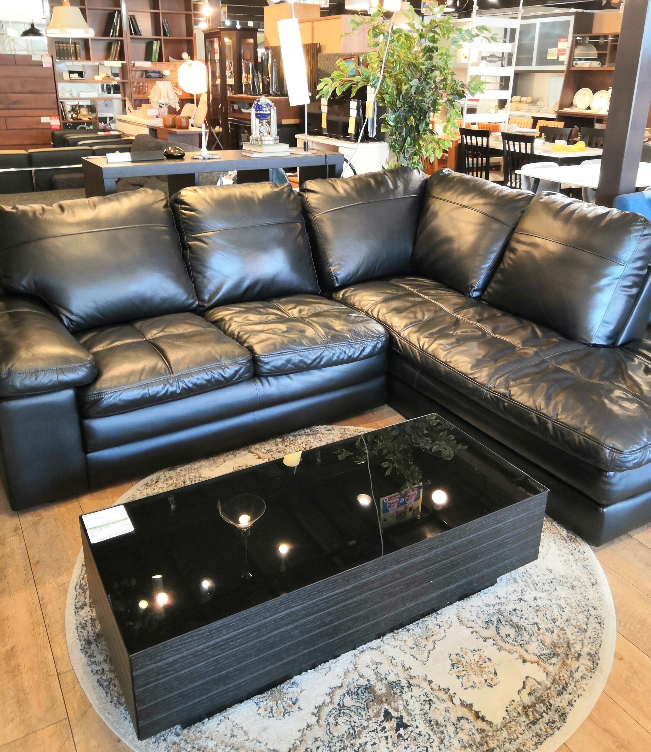 中古品】NITORI ニトリ 左カウチ レザー ブラック コーナー