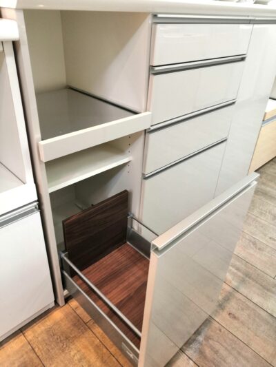 パモウナ Pamouna ホワイト系 ハイカウンター 幅140 Hettich ソフトクローズ カップボード キッチンボード レンジボード 5