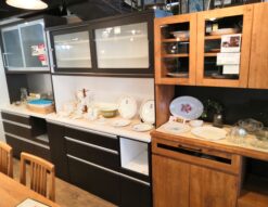 ブラウン系 幅150㎝ ロータイプ 収納家具 キッチンボード レンジボード