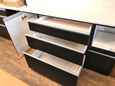 ブラウン系 幅150㎝ ロータイプ 収納家具 キッチンボード レンジボード 4