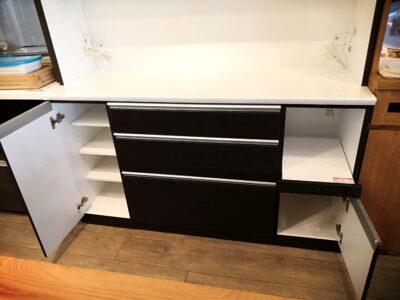 ブラウン系 幅150㎝ ロータイプ 収納家具 キッチンボード レンジボード 5