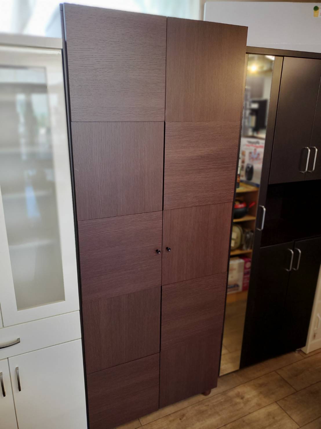 おくもと家具ダークブラウン シューズボックス 美品 大川家具】シューズBOX(ミラー付き) 80cm幅 ロータイプ アナザー