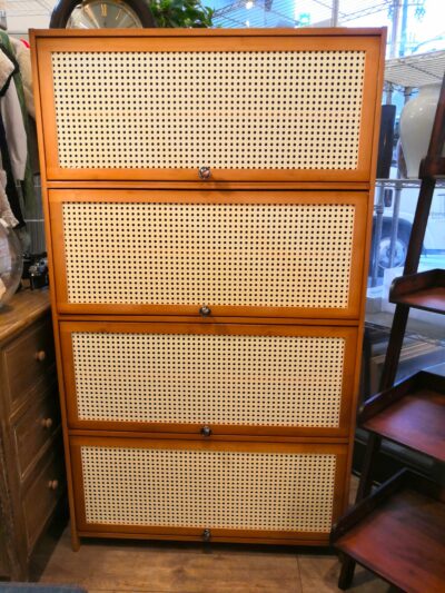 収納家具 竹製 4段 リビング家具 フラップ扉 フラップシェルフ 1