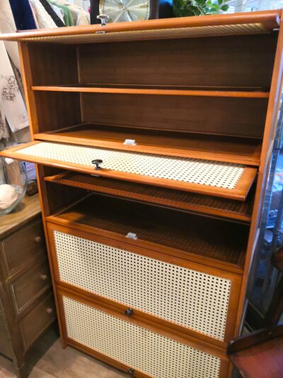 収納家具 竹製 4段 リビング家具 フラップ扉 フラップシェルフ 4