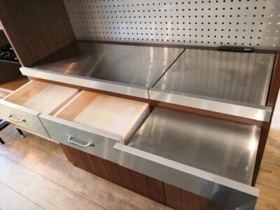 unico 末次家具 STRADA ストラーダ 幅120㎝ ヴィンテージデザイン ステンレス天板 ウォールナット レンジボード 5