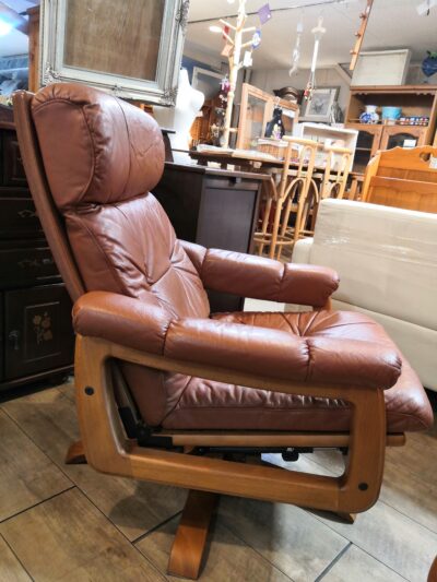 富士ファニチア FUJI FANITURE 本革 回転チェア オットマン付き ブラウン 木製 リクライニングチェア 5