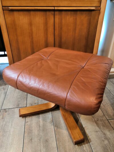 富士ファニチア FUJI FANITURE 本革 回転チェア オットマン付き ブラウン 木製 リクライニングチェア 7