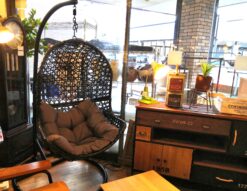 分割式 たまご型 屋外可 クッション付き ダークグレー ブラック スタンド自立型 鳥かご ハンギングチェア