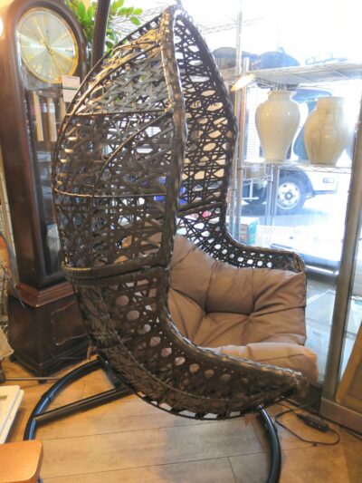 分割式 たまご型 屋外可 クッション付き ダークグレー ブラック スタンド自立型 鳥かご ハンギングチェア 3