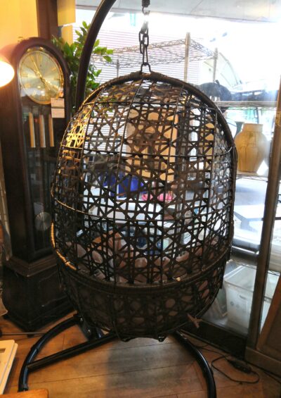 分割式 たまご型 屋外可 クッション付き ダークグレー ブラック スタンド自立型 鳥かご ハンギングチェア 4