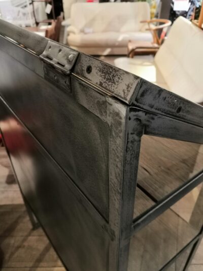 ヴィンテージ調 ミリタリー インダストリアル 店舗什器 キャビネット エイジング加工 シルバー ディスプレイケース 8