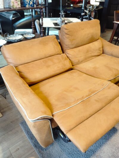 RELAXFORM バッジオ キャメル 3人掛け レザーテックス W190 2シーター 電動リクライニングソファ 3