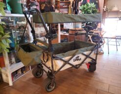 TMZ　アウトドアワゴン　折りたたみ式　ガーデン車両　キャンプ車両　屋根付き　ルーフ付き　ダブルストッパー　拡張カゴ　ベージュ　グリーン　アウトドア用品　キャンプ用品　バーベキュー　ピクニック　公園　リサイクルショップ　再良市場　天白　名東　昭和　千種　瑞穂　緑　日進　豊明　東郷　おススメ　オススメ お洒落　オシャレ　中古