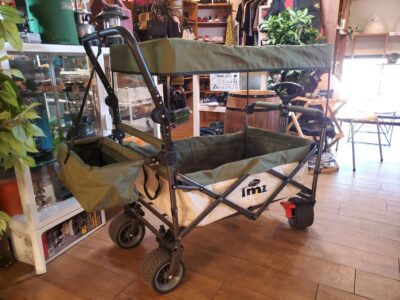 TMZ　アウトドアワゴン　折りたたみ式　ガーデン車両　キャンプ車両　屋根付き　ルーフ付き　ダブルストッパー　拡張カゴ　ベージュ　グリーン　アウトドア用品　キャンプ用品　バーベキュー　ピクニック　公園　リサイクルショップ　再良市場　天白　名東　昭和　千種　瑞穂　緑　日進　豊明　東郷　おススメ　オススメ お洒落　オシャレ　中古