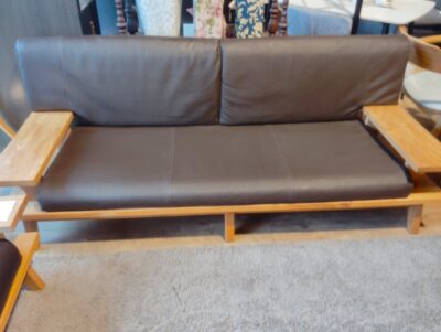 楠木 古彩シリーズ ワイドクッション 本革 ダークブラウン ニレ無垢材 オイル塗装 1シーター 3シーターソファ 1