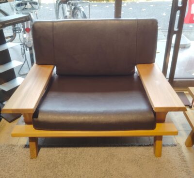 楠木 古彩シリーズ ワイドクッション 本革 ダークブラウン ニレ無垢材 オイル塗装 1シーター 3シーターソファ 2
