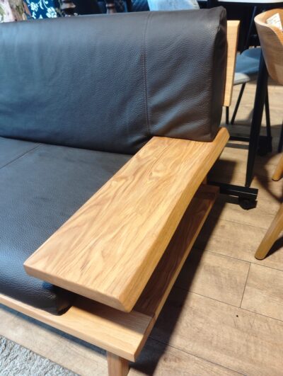 楠木 古彩シリーズ ワイドクッション 本革 ダークブラウン ニレ無垢材 オイル塗装 1シーター 3シーターソファ 3