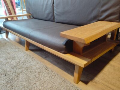 楠木 古彩シリーズ ワイドクッション 本革 ダークブラウン ニレ無垢材 オイル塗装 1シーター 3シーターソファ 4