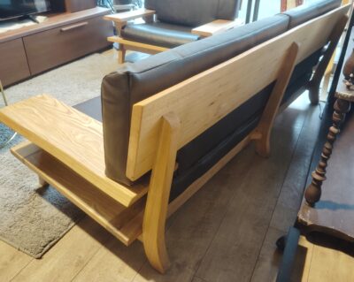 楠木 古彩シリーズ ワイドクッション 本革 ダークブラウン ニレ無垢材 オイル塗装 1シーター 3シーターソファ 6