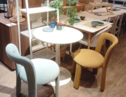 Francfranc ルポチェア デリカ テーブル ラウンド 直径70㎝ イエロー ライトブルー カフェ3点セット